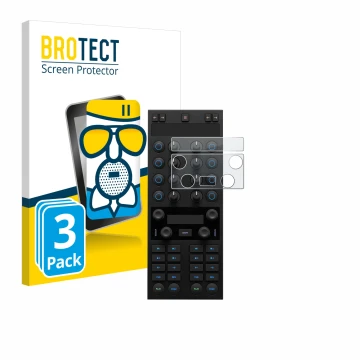 Face avant d’un emballage produit avec le logo de la marque BROTECT. À côté, l’appareil Native Instruments Traktor Kontrol X1 