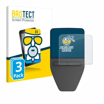 Face avant d’un emballage produit avec le logo de la marque BROTECT. À côté, l’appareil Trezor Safe 3 est représenté avec la p