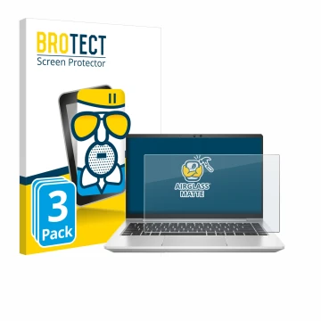 Face avant d’un emballage produit avec le logo de la marque BROTECT. À côté, l’appareil HP ProBook 445 G7 est représenté avec 