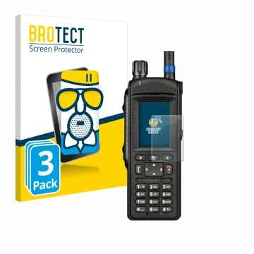 Face avant d’un emballage produit avec le logo de la marque BROTECT. À côté, l’appareil Motorola MTP6650 est représenté avec l