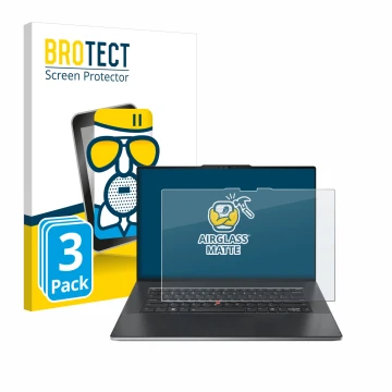 Face avant d’un emballage produit avec le logo de la marque BROTECT. À côté, l’appareil Lenovo ThinkPad Z13 Gen 2 est représen