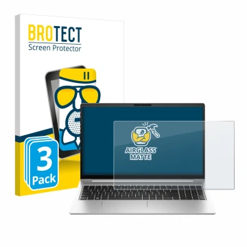Face avant d’un emballage produit avec le logo de la marque BROTECT. À côté, l’appareil HP EliteBook 640 G10 est représenté av