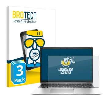 Face avant d’un emballage produit avec le logo de la marque BROTECT. À côté, l’appareil HP EliteBook 865 G10 est représenté av