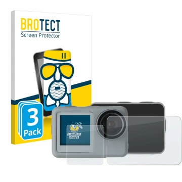 Face avant d’un emballage produit avec le logo de la marque BROTECT. À côté, l’appareil Rollei Actioncam 9s Plus est représent