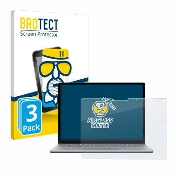 Face avant d’un emballage produit avec le logo de la marque BROTECT. À côté, l’appareil Microsoft Surface Laptop 6 13.5