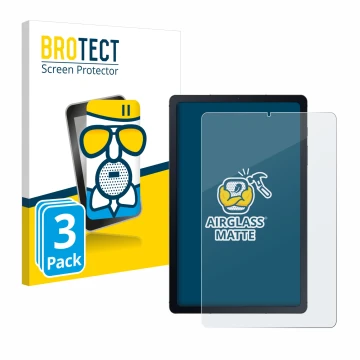 Face avant d’un emballage produit avec le logo de la marque BROTECT. À côté, l’appareil Samsung Galaxy Tab S6 Lite WiFi 2024 e