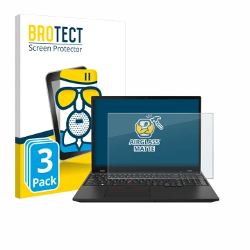 Face avant d’un emballage produit avec le logo de la marque BROTECT. À côté, l’appareil Lenovo ThinkPad P16s Gen 2 est représe