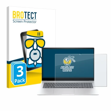Face avant d’un emballage produit avec le logo de la marque BROTECT. À côté, l’appareil HP Envy 17 2024 est représenté avec la