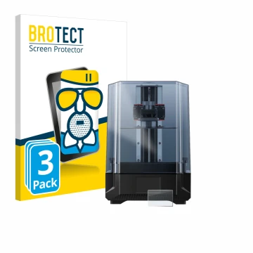 Face avant d’un emballage produit avec le logo de la marque BROTECT. À côté, l’appareil Anycubic Photon Mono X 6Ks est représe