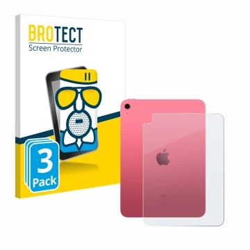 Face avant d’un emballage produit avec le logo de la marque BROTECT. À côté, l’appareil Apple iPad 10.9