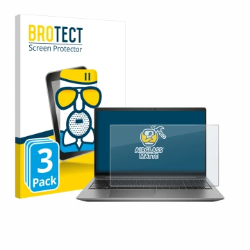 Face avant d’un emballage produit avec le logo de la marque BROTECT. À côté, l’appareil HP Zbook Power 15 G10 est représenté a