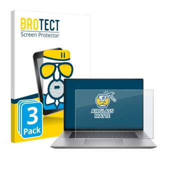 Face avant d’un emballage produit avec le logo de la marque BROTECT. À côté, l’appareil HP Zbook Studio 16 G10 est représenté 