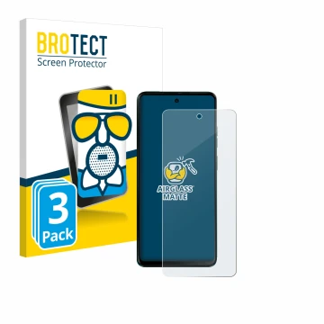 Face avant d’un emballage produit avec le logo de la marque BROTECT. À côté, l’appareil Motorola Moto G04s est représenté avec