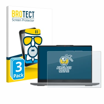 Face avant d’un emballage produit avec le logo de la marque BROTECT. À côté, l’appareil Lenovo IdeaPad 5 2-in-1 14AHP9 est rep