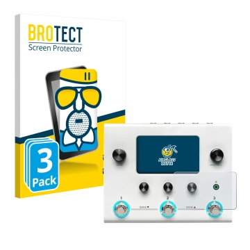 Face avant d’un emballage produit avec le logo de la marque BROTECT. À côté, l’appareil Hotone Ampero II Stomp est représenté 