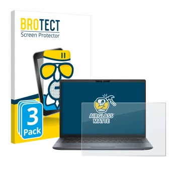 Face avant d’un emballage produit avec le logo de la marque BROTECT. À côté, l’appareil Dell Latitude 7350 Laptop est représen
