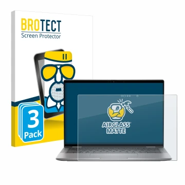 Face avant d’un emballage produit avec le logo de la marque BROTECT. À côté, l’appareil Dell Latitude 7450 2-in-1 est représen