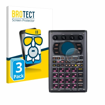 Face avant d’un emballage produit avec le logo de la marque BROTECT. À côté, l’appareil Roland SP-404MKII est représenté avec 