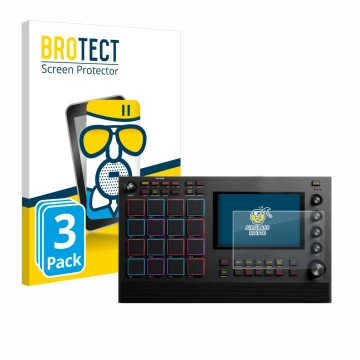 Face avant d’un emballage produit avec le logo de la marque BROTECT. À côté, l’appareil Akai MPC Live II est représenté avec l