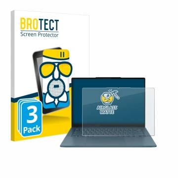 Face avant d’un emballage produit avec le logo de la marque BROTECT. À côté, l’appareil Lenovo Yoga Pro 7 Gen 9 14