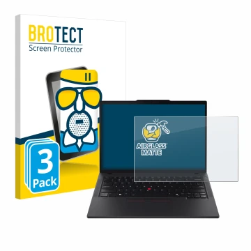 Face avant d’un emballage produit avec le logo de la marque BROTECT. À côté, l’appareil Lenovo ThinkPad T14s Gen 5 est représe