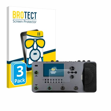 Face avant d’un emballage produit avec le logo de la marque BROTECT. À côté, l’appareil Mooer GE1000 est représenté avec la pr