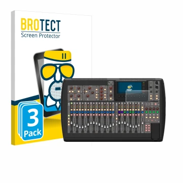 Face avant d’un emballage produit avec le logo de la marque BROTECT. À côté, l’appareil Behringer X32 est représenté avec la p