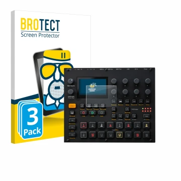 Face avant d’un emballage produit avec le logo de la marque BROTECT. À côté, l’appareil Elektron Digitakt II est représenté av