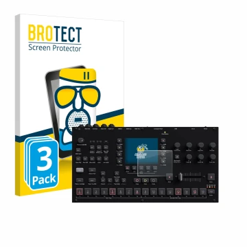Face avant d’un emballage produit avec le logo de la marque BROTECT. À côté, l’appareil Elektron Octatrack MKII est représenté