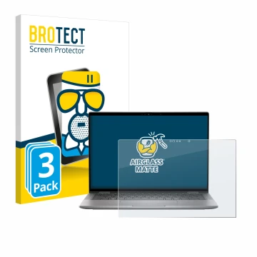 Face avant d’un emballage produit avec le logo de la marque BROTECT. À côté, l’appareil Dell Latitude 7350 2-in-1 est représen