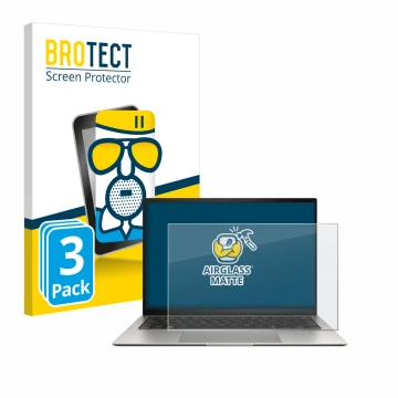 Face avant d’un emballage produit avec le logo de la marque BROTECT. À côté, l’appareil ASUS ZenBook S 13 OLED UX5304 est repr