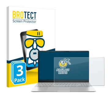 Face avant d’un emballage produit avec le logo de la marque BROTECT. À côté, l’appareil ASUS Vivobook S 15 S5507 est représent
