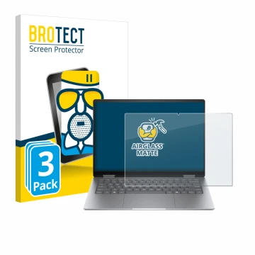 Face avant d’un emballage produit avec le logo de la marque BROTECT. À côté, l’appareil HP Envy x360 14 2-in-1 est représenté 