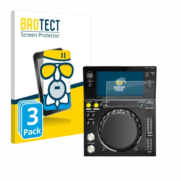 Face avant d’un emballage produit avec le logo de la marque BROTECT. À côté, l’appareil Pioneer XDJ -700 est représenté avec l