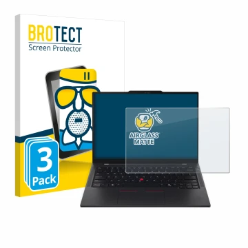 Face avant d’un emballage produit avec le logo de la marque BROTECT. À côté, l’appareil Lenovo ThinkPad T14s Gen 6 est représe