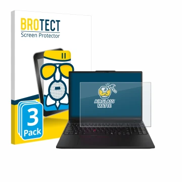Face avant d’un emballage produit avec le logo de la marque BROTECT. À côté, l’appareil Lenovo ThinkPad P16s Gen 3 est représe