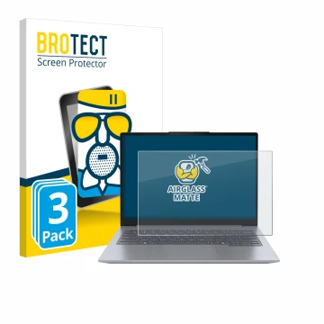 Face avant d’un emballage produit avec le logo de la marque BROTECT. À côté, l’appareil Lenovo ThinkBook 14 Gen 7 est représen