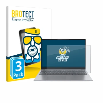 Face avant d’un emballage produit avec le logo de la marque BROTECT. À côté, l’appareil Lenovo ThinkBook 16 Gen 7 est représen