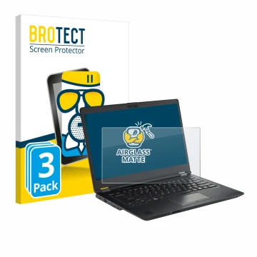 Face avant d’un emballage produit avec le logo de la marque BROTECT. À côté, l’appareil Fujitsu Lifebook U7410 est représenté 