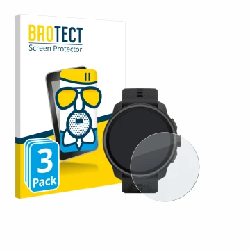 Face avant d’un emballage produit avec le logo de la marque BROTECT. À côté, l’appareil Suunto Race S est représenté avec la p