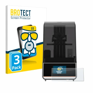 Face avant d’un emballage produit avec le logo de la marque BROTECT. À côté, l’appareil Anycubic Photon Mono M7 Pro est représ