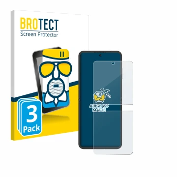 Face avant d’un emballage produit avec le logo de la marque BROTECT. À côté, l’appareil Nubia Flip 5G est représenté avec la p