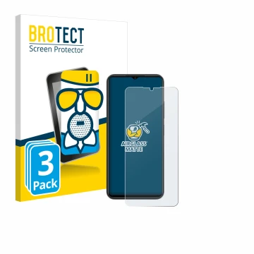 Face avant d’un emballage produit avec le logo de la marque BROTECT. À côté, l’appareil ZTE Blade A54 est représenté avec la p