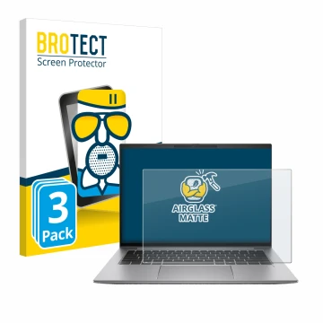 Face avant d’un emballage produit avec le logo de la marque BROTECT. À côté, l’appareil HP Zbook Firefly 14 G11 est représenté