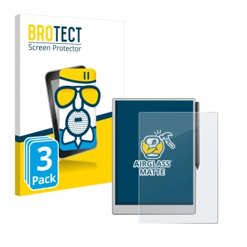 Face avant d’un emballage produit avec le logo de la marque BROTECT. À côté, l’appareil reMarkable Paper Pro est représenté av