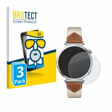 Face avant d’un emballage produit avec le logo de la marque BROTECT. À côté, l’appareil Huawei Watch GT 5 (41 mm) est représen