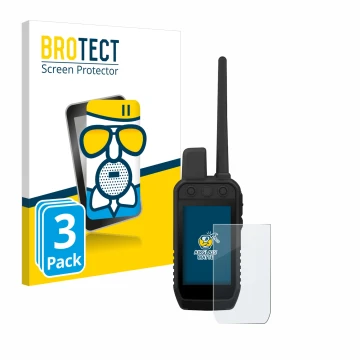 Face avant d’un emballage produit avec le logo de la marque BROTECT. À côté, l’appareil Garmin Alpha 300 K est représenté avec