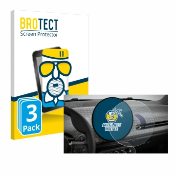 Face avant d’un emballage produit avec le logo de la marque BROTECT. À côté, l’appareil Mini Cooper Electric BJ 2024 est repré