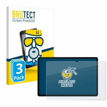 Face avant d’un emballage produit avec le logo de la marque BROTECT. À côté, l’appareil Samsung Galaxy Tab S10 Plus 5G est rep