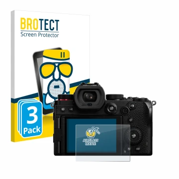 Face avant d’un emballage produit avec le logo de la marque BROTECT. À côté, l’appareil Panasonic Lumix DC-S5D est représenté 